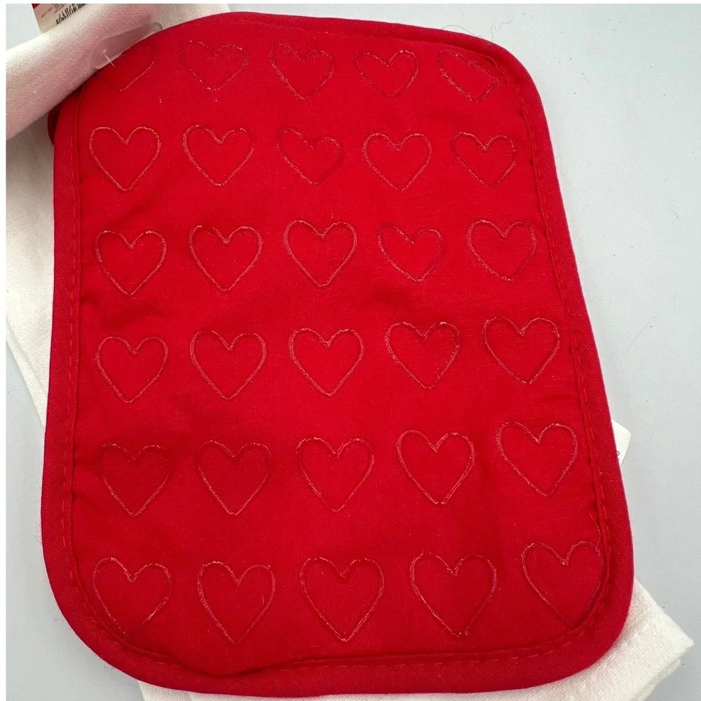 Always First Potholder Dish Towel Set Red White New Valentine Heart